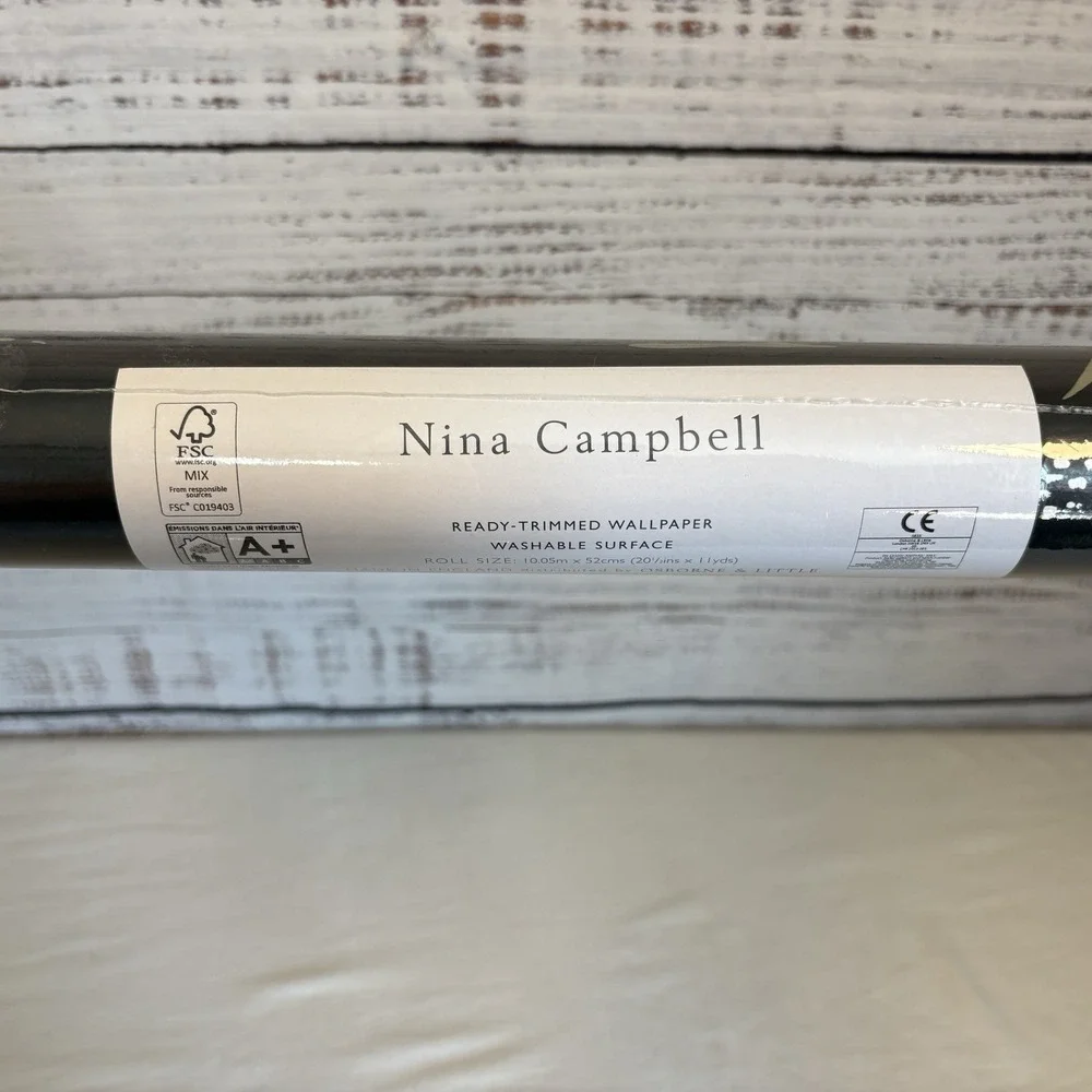 Nina Campbell Swan Lake Wallpaper Roll NCW4020-04 New Sealed Designer Black Gold
